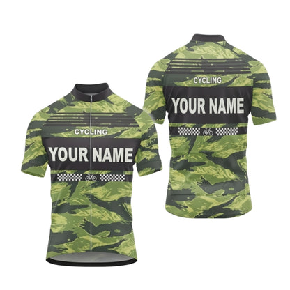 Custom Green Camo Cycling Short Sleeve Jersey Mens, Custom Camo Cycling Jerseys CG0525