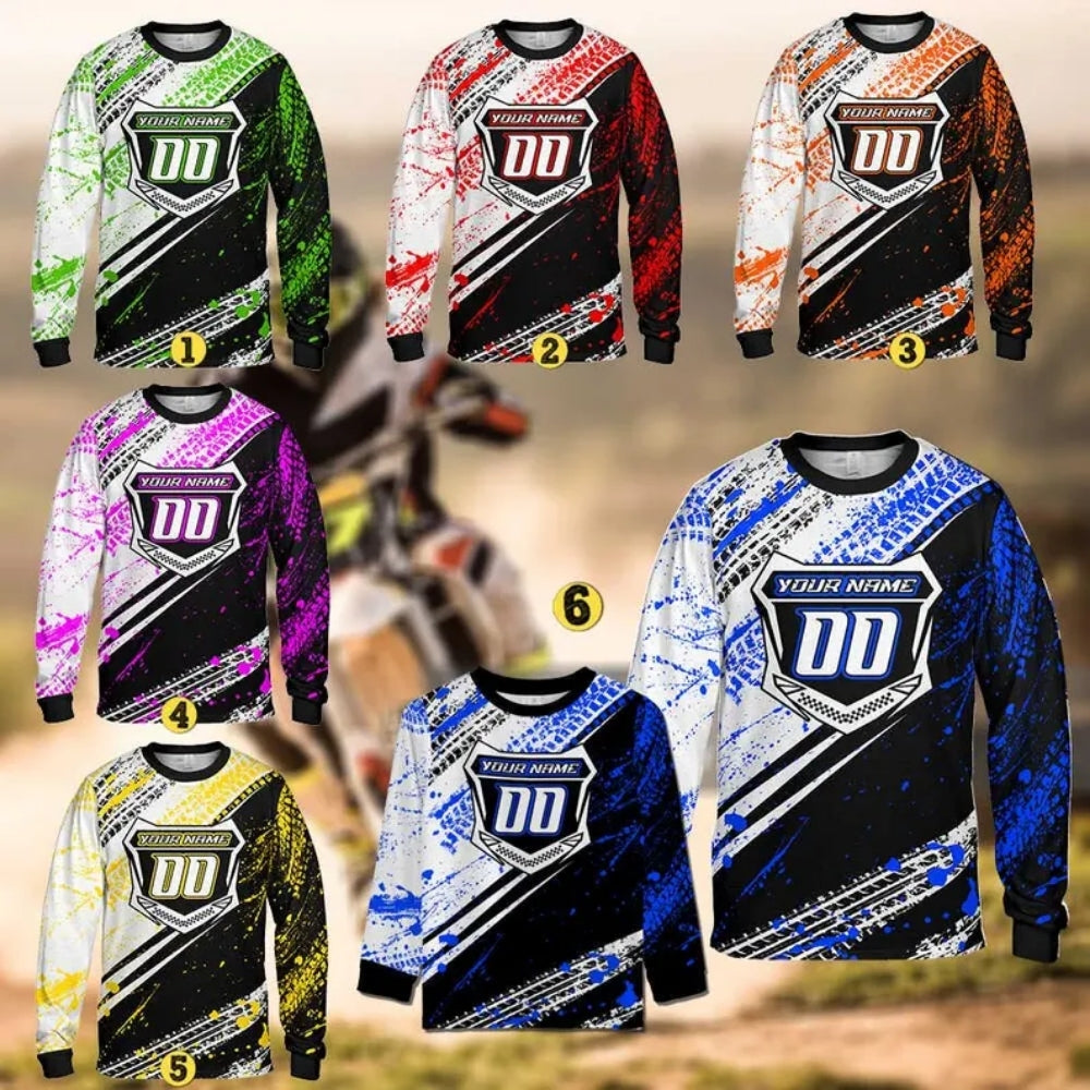 Custom Black Blue Long Sleeve Motocross Jersey Mens, Custom Dirt Bike Racing Shirts ME0008