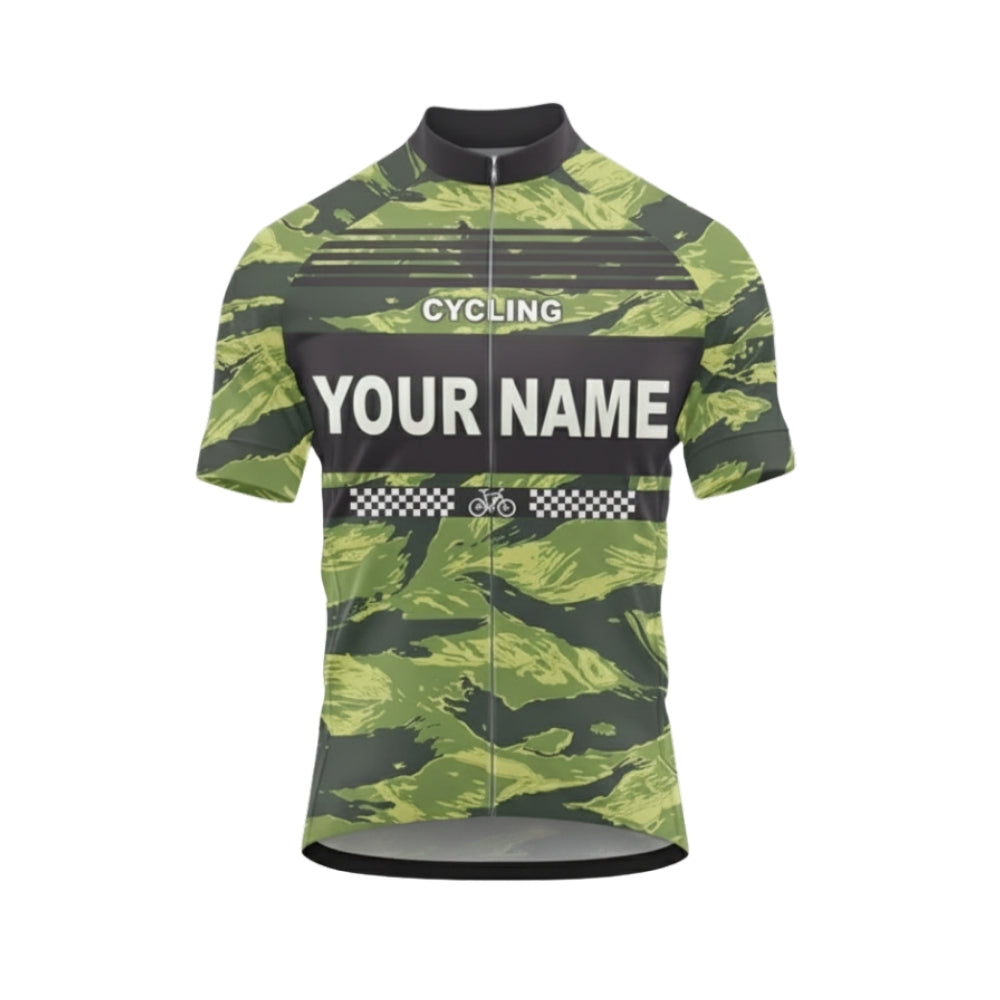 Custom Green Camo Cycling Short Sleeve Jersey Mens, Custom Camo Cycling Jerseys CG0525