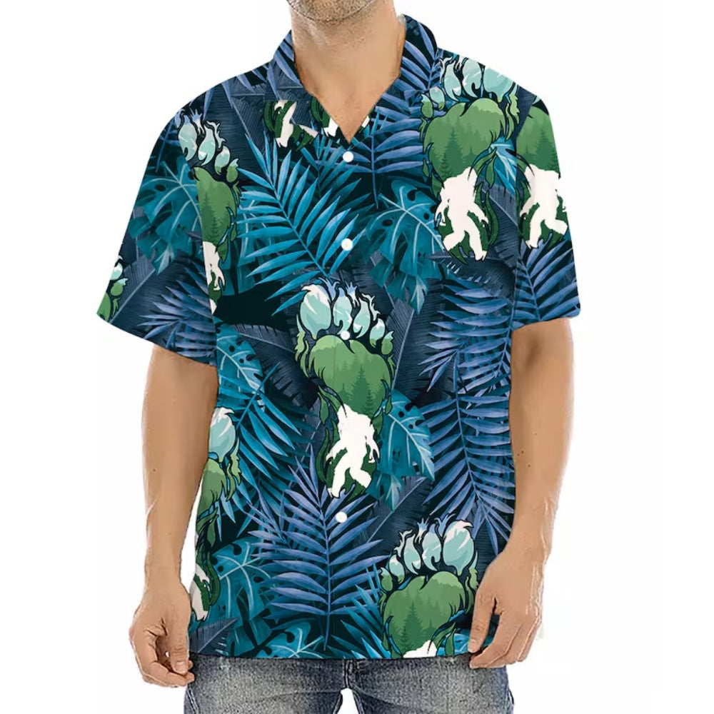 Tropical Bigfoot Hawaiian Shirt For Men Blue, Sasquatch Bigfoot Hawaiian Shirts HE0128