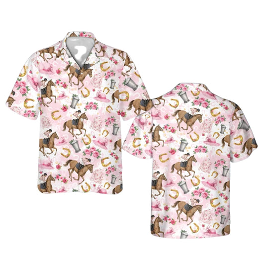 Women's Derby Day Horse Racing Floral Hawaiian Shirts, Horse Racing Hawaiian Shirts For Ladies HE0103