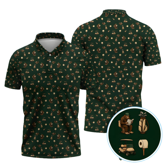 Bigfoot Men's Green Golf Polo Shirt, Sasquatch Bigfoot Golf Shirts GZ0228