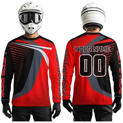 Custom Let's Ride Black Red Motocross Long Sleeve Shirts For Men, Custom Motocross Shirts MZ0049