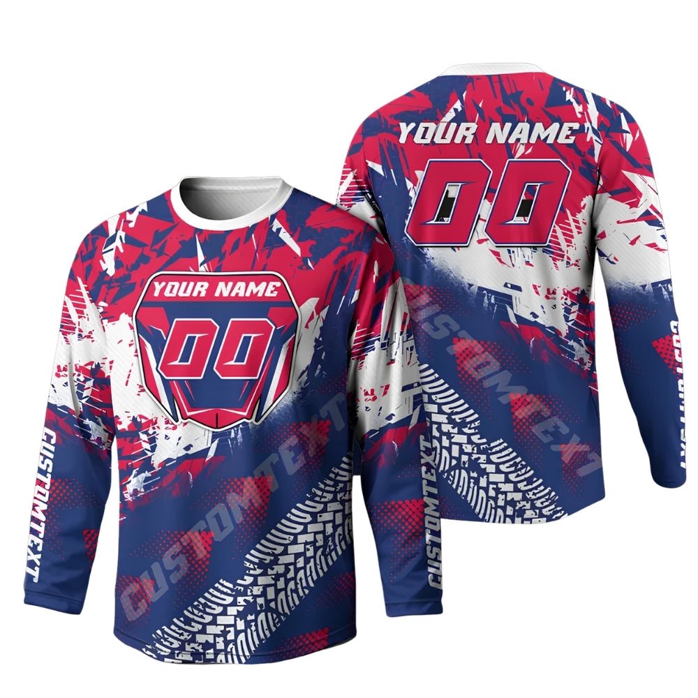 Men's Custom Long Sleeve Dirt Bike Jersey Red Blue, Custom Dirt Bike Shirts MZ0067