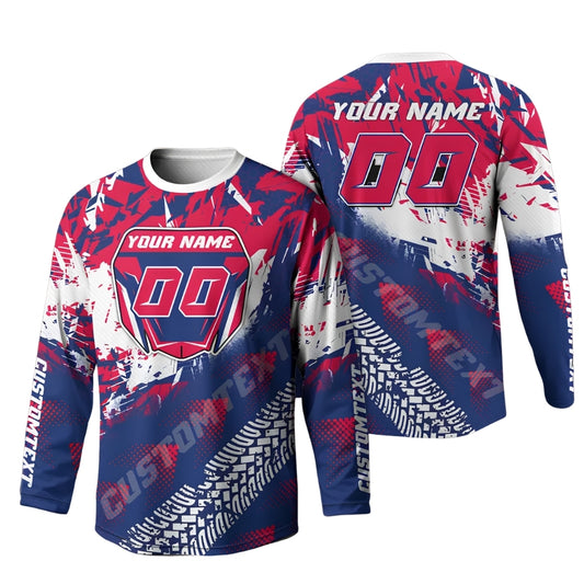 Men's Custom Long Sleeve Dirt Bike Jersey Red Blue, Custom Dirt Bike Shirts MZ0067