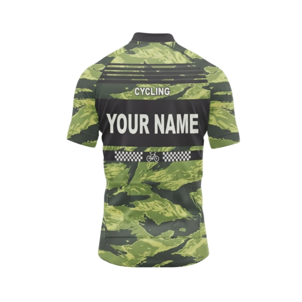 Custom Green Camo Cycling Short Sleeve Jersey Mens, Custom Camo Cycling Jerseys CG0525