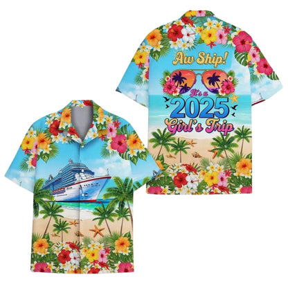 Aw Ship It's A Girl's Trip Custom Floral Cruise Hawaiian Shirt For Women, Custom Cruise Girl Trip Hawaiian Shirts HE0302