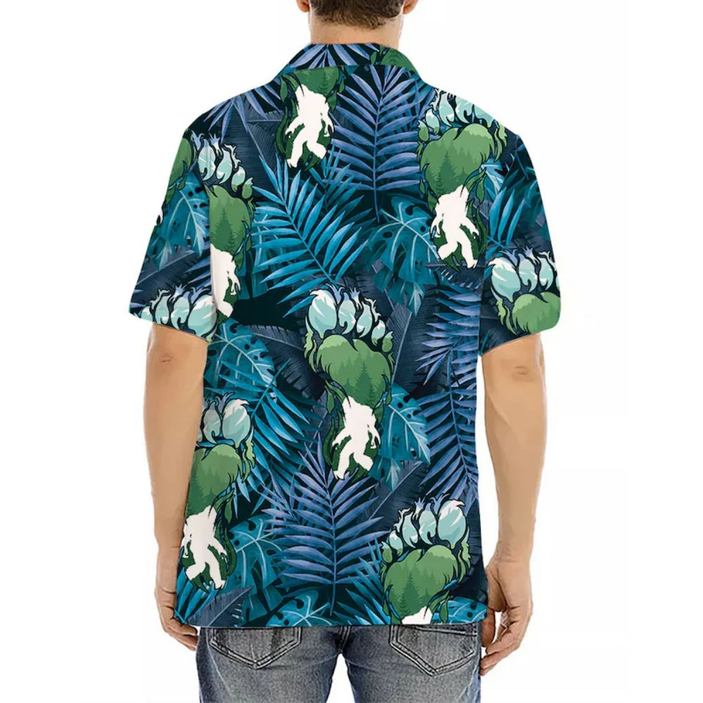 Tropical Bigfoot Hawaiian Shirt For Men Blue, Sasquatch Bigfoot Hawaiian Shirts HE0128