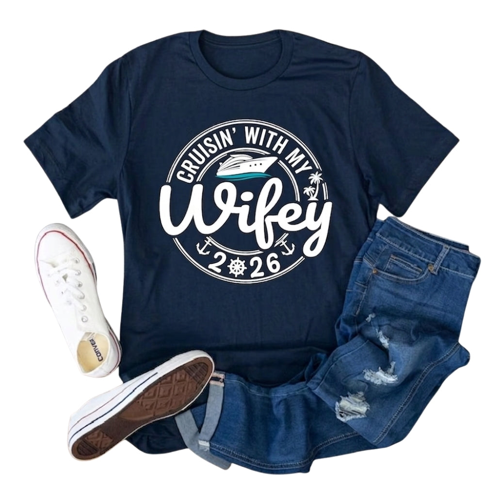 Cruisin With My Wifey Cruisin With My Hubby Couple Matching T Shirt, Matching Husband Wife Cruise Trip Shirts ET0758