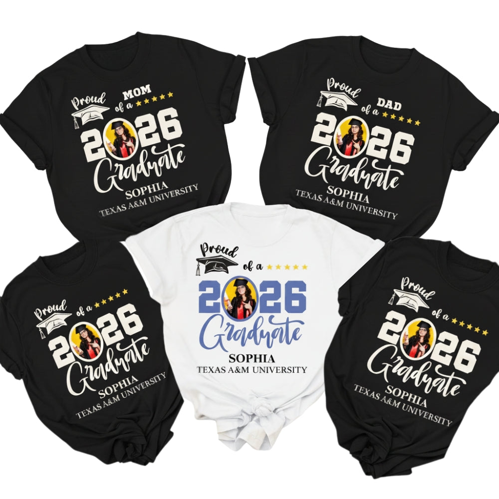 Proud Of A Graduate Custom Photo Matching Family T Shirts, Custom Graduation Family Matching Shirts ET0454
