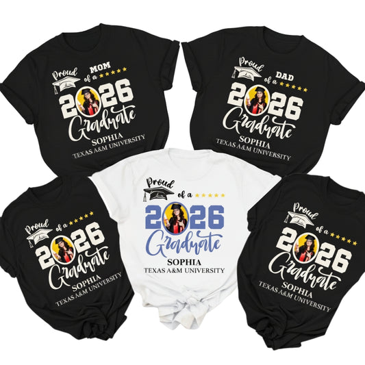 Proud Of A Graduate Custom Photo Matching Family T Shirts, Custom Graduation Family Matching Shirts ET0454