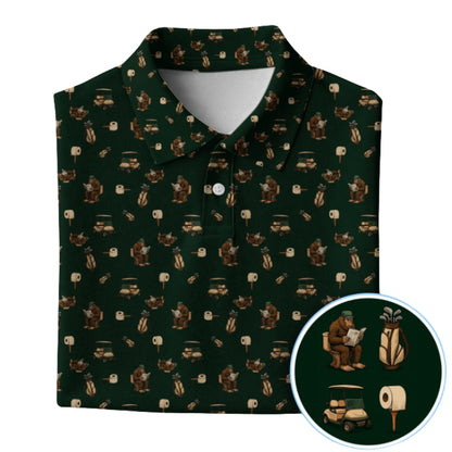 Bigfoot Men's Green Golf Polo Shirt, Sasquatch Bigfoot Golf Shirts GZ0228