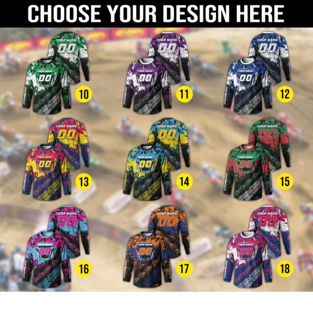 Men's Custom Long Sleeve Dirt Bike Jersey Red Blue, Custom Dirt Bike Shirts MZ0067