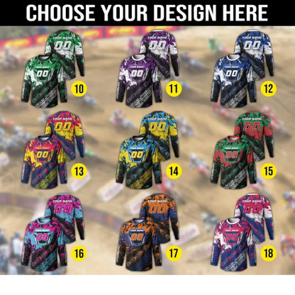 Men's Custom Long Sleeve Dirt Bike Jersey Red Blue, Custom Dirt Bike Shirts MZ0067