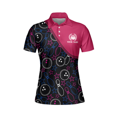 Custom Team Pink Women's Bowling Polo Shirts, Custom Team Bowling Shirts For Women BW0167