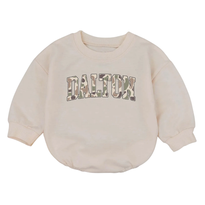 Custom Name Camo Baby Romper Sweatshirt, Personalized Camouflage Baby Onesie Sweatshirt BB0031
