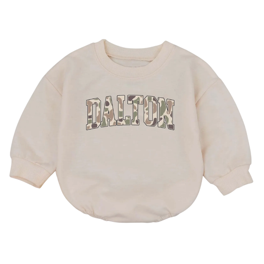 Custom Name Camo Baby Romper Sweatshirt, Personalized Camouflage Baby Romper Sweatshirt BB0031