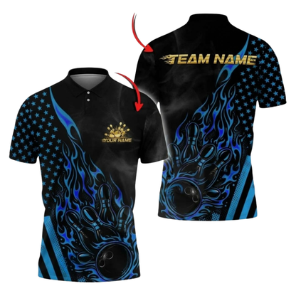 Custom Flame Bowling Polo Shirt For Men, Custom Flame Team Bowling Shirt BZ1079
