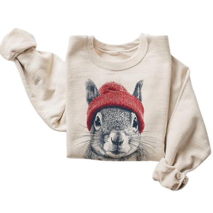 Squirrel Wearing Beanie Sweatshirt, Retro Squirrel Sweater 2D1034