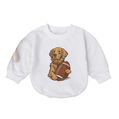 Golden Retriever With Football Baby Romper Sweater, Golden Retriever Baby Romper Sweatshirt BB0209