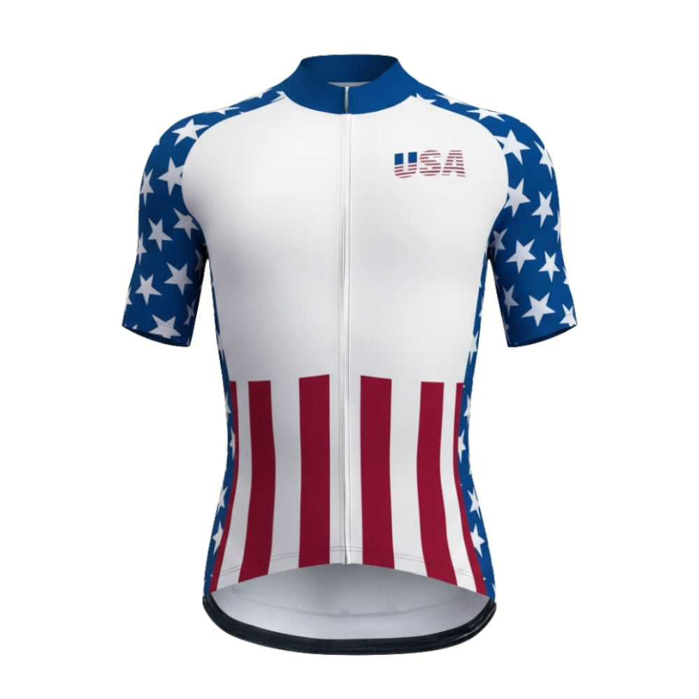 USA Flag Men's Cycling Short Sleeve Jersey, Patriotic Cycling Jersey CZ0050