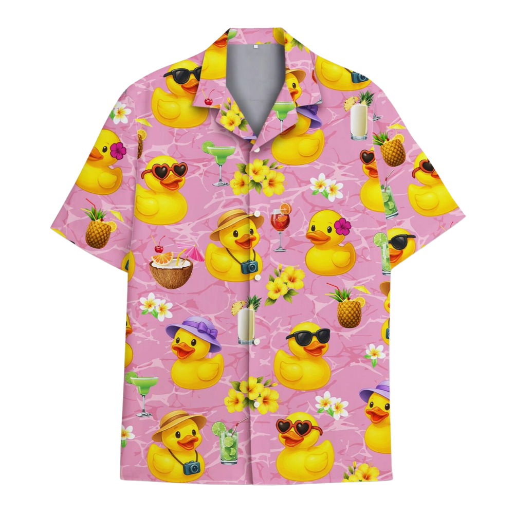 Rubber Duck Hawaiian Shirt Pink Yellow, Duck Hawaiian Shirts HE0531