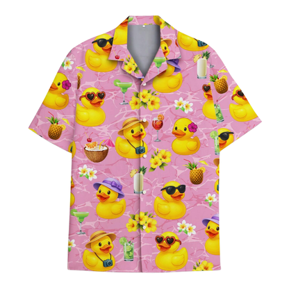 Rubber Duck Hawaiian Shirt Pink Yellow, Duck Hawaiian Shirts HE0531