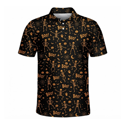 Men's Skeleton Halloween Golf Polo Shirt, Halloween Golf Shirt Men GE0605