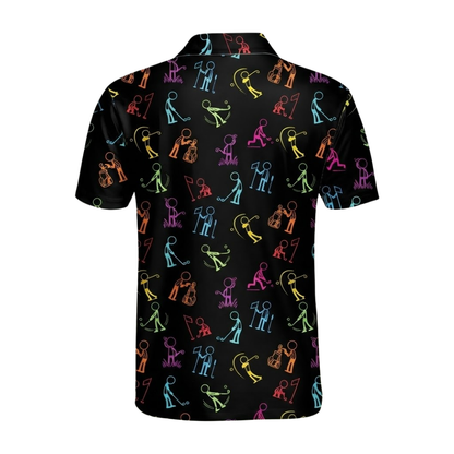 Men's Neon Stick Figures Golf Polo Shirt Black, Funny Golf Shirt Men GE0572