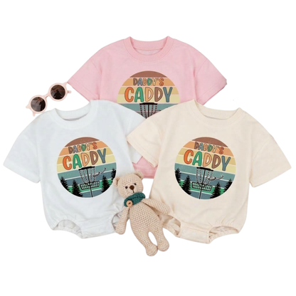 Daddy's Caddy Retro Disc Golf Baby T Shirt Romper, Baby Father Disc Golf Lover Romper BB0301