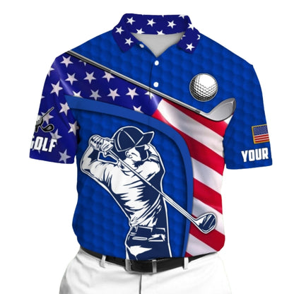 Custom American Flag Golf Polo Shirt Mens Green, Custom Name Patriotic Golf Shirts For 4th Of July GZ0247