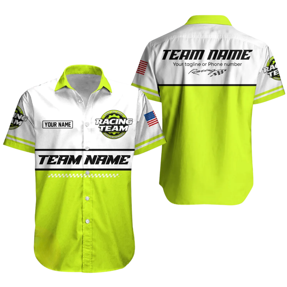Custom Racing Team Work Hawaiian Shirt Mens, Personalized Mechanic Racing Uniforms HE0680