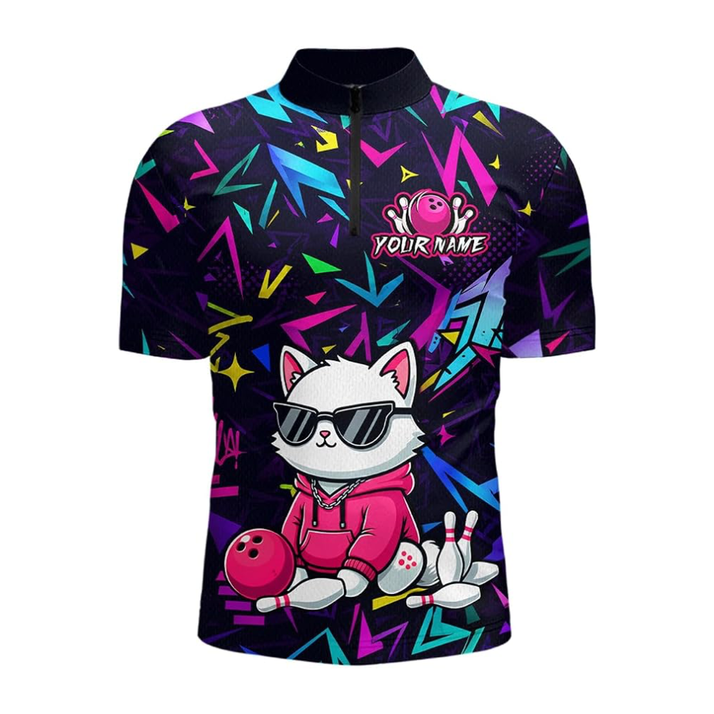 Cool Cat Custom Mens Bowling Jersey, Custom Cat Team Bowling Shirt BZ0946