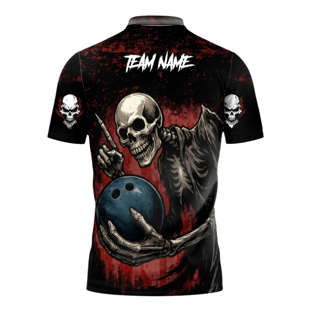 Custom Grim Reaper Skeleton Bowling Polo Shirts For Men, Custom Skull Team Bowling Shirts BZ1073