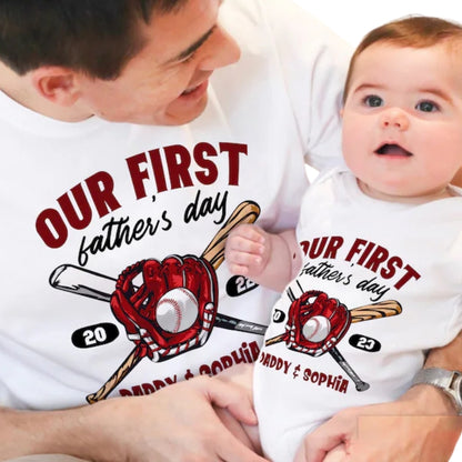 Our First Father's Day Baseball Matching T Shirts For Dad Son, Custom Baseball Matching 1st Father's Day Shirts ET1009