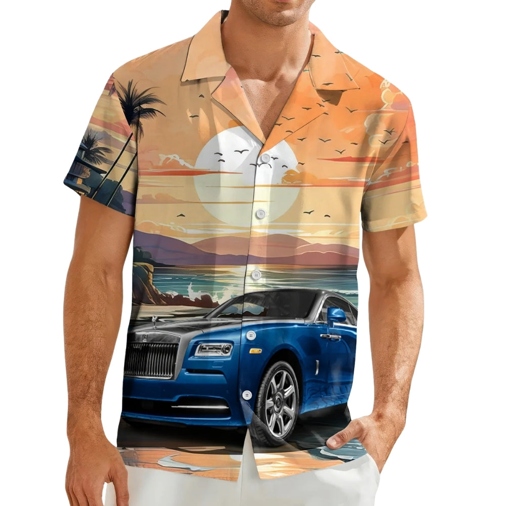 Custom Car Photo Sunset Hawaiian Shirt For Men, Custom Car Hawaiian Shirt HE0489