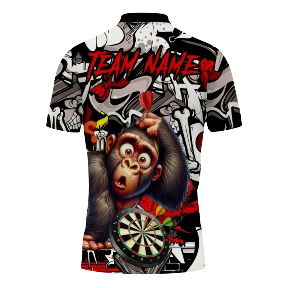 Funny Monkey Custom Mens Graffiti Darts Polo Shirt, Custom Monkey Dart Team Shirt DE0112