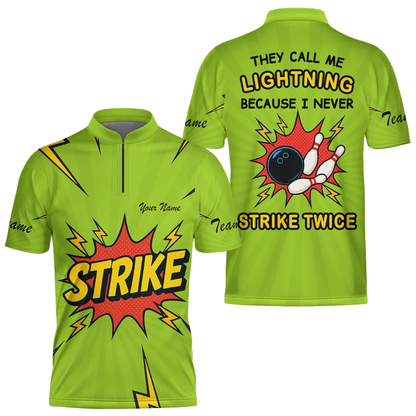 Thet Call Me Ligtning Because I Never Strike Twice Custom Mens Blue Bowling Jerrsey, Custom Funny Bowling Team Shirts BZ0605