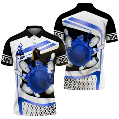 Flame Ball Custom Mens Bowling Polo Shirt, Custom Flame Bowling Team Shirts BZ0793