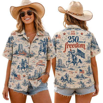 250 Years Of Freedom Vintage Cowboy Hawaiian Shirt For Men Women, Western 4th Of July Hawaiian Shirt HE0469