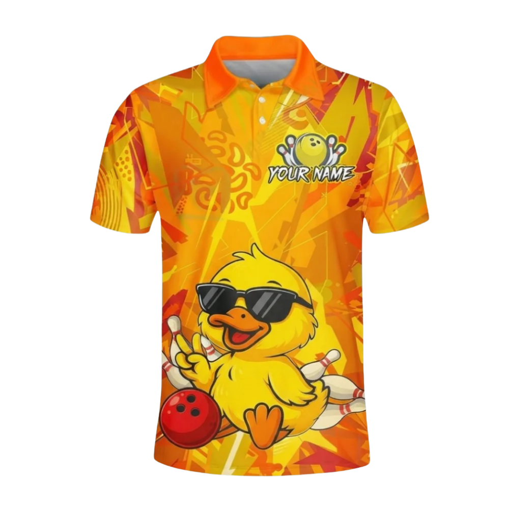 Custom Funny Duck Bowling Polo Shirt Mens, Custom Duck Team Bowling Shirt Yellow BZ0573