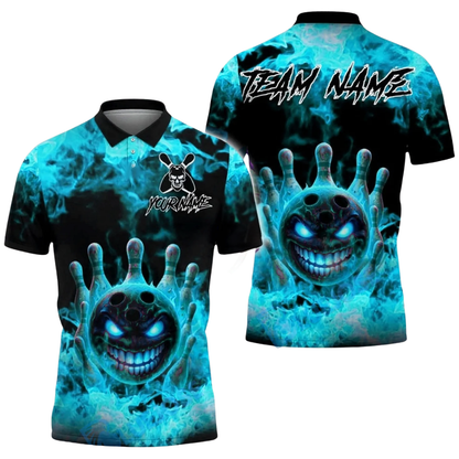 Custom Flame Angry Ball Bowling Polo Shirt For Men, Custom Flame Bowling Team Shirts BZ0551