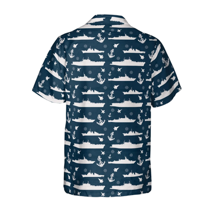 Navy Warships And Fighter Jet Men's Hawaiian Shirt, Navy & Military Aviation Hawaiian Shirt For Navy Veteran HE0374