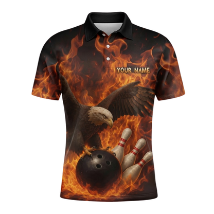 Custom Eagle Flame Mens Bowling Polo Shirt, Custom Eagle Team Bowling Shirts BZ0659