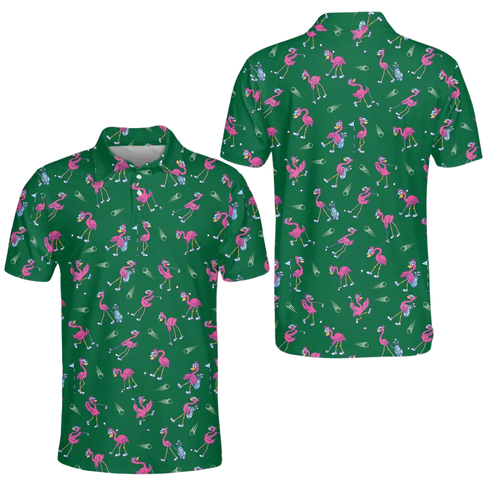 Men's Flamingo Funny Golf Polo Shirt, Flamingo Golf Shirts GE0593