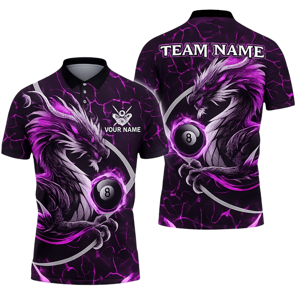Custom Dragon 8 Ball Red Billiard Polo Shirt For Men, Custom Dragon Billiard Team Shirts BIZ0311