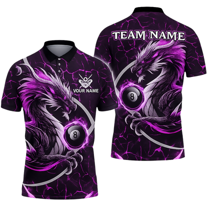 Custom Dragon 8 Ball Red Billiard Polo Shirt For Men, Custom Dragon Billiard Team Shirts BIZ0311