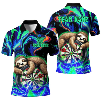 Sloth And Dartboard Custom Name Dart Polo Shirt For Men, Custom Sloth Darts Team Shirts DE0094
