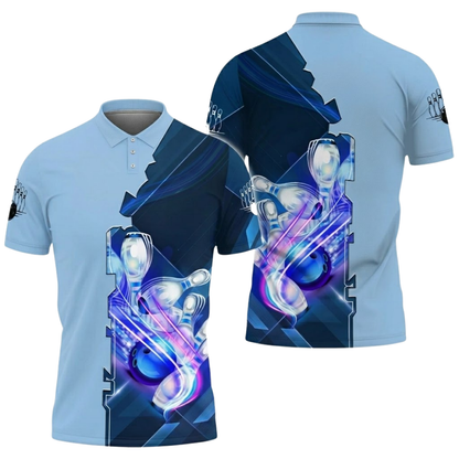 Custom Team Strike Blue Bowling Polo Shirt For Men, Custom Bowling Team Shirts BZ0506