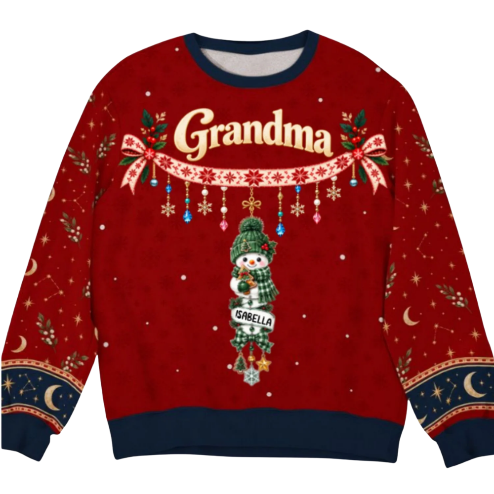 Grandma Custom Snowmen With Grandkids Names 3D Sweatshirt, Personalized Grandmother Christmas Sweatshirt 2D1206